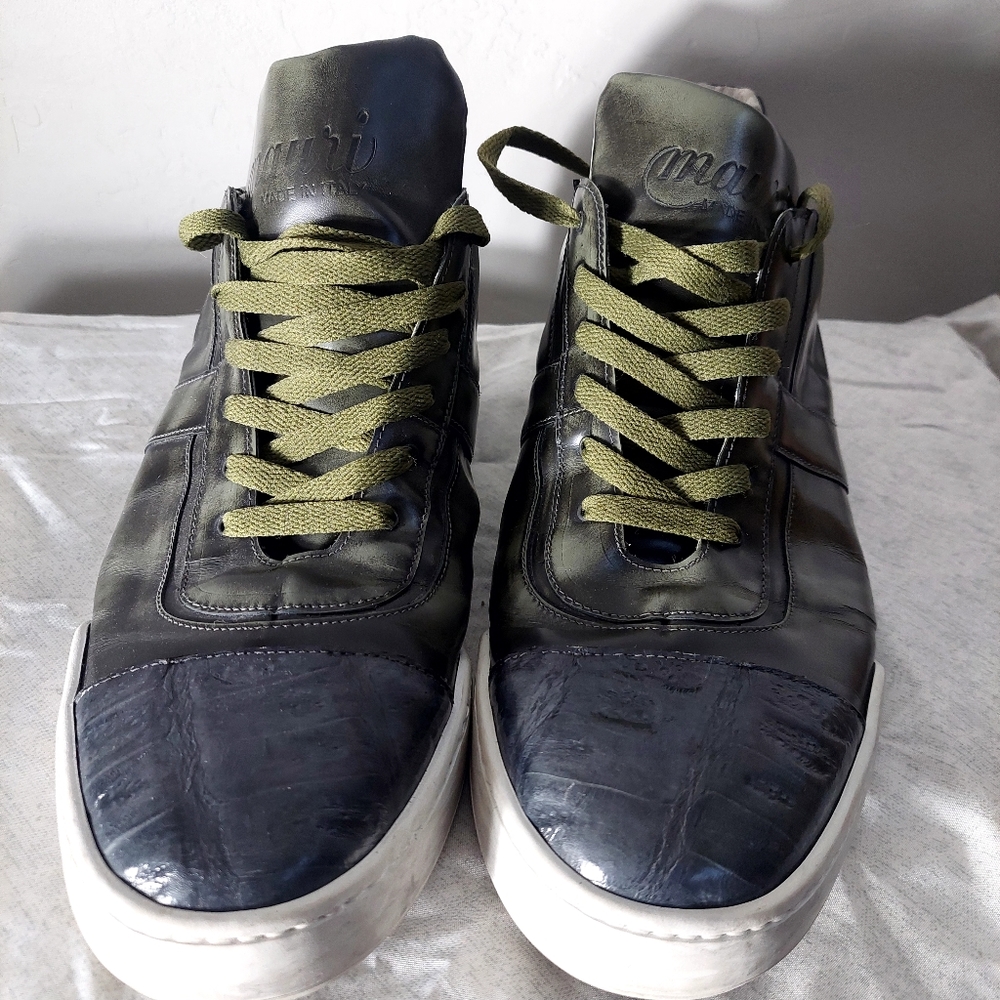 Mauri 8576 Simone Green Blue  Shoes Sneaker Alligator Leather Men 10.5 Italian